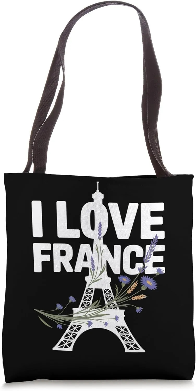I Love France Eiffel Tower Floral Design Tote Bag