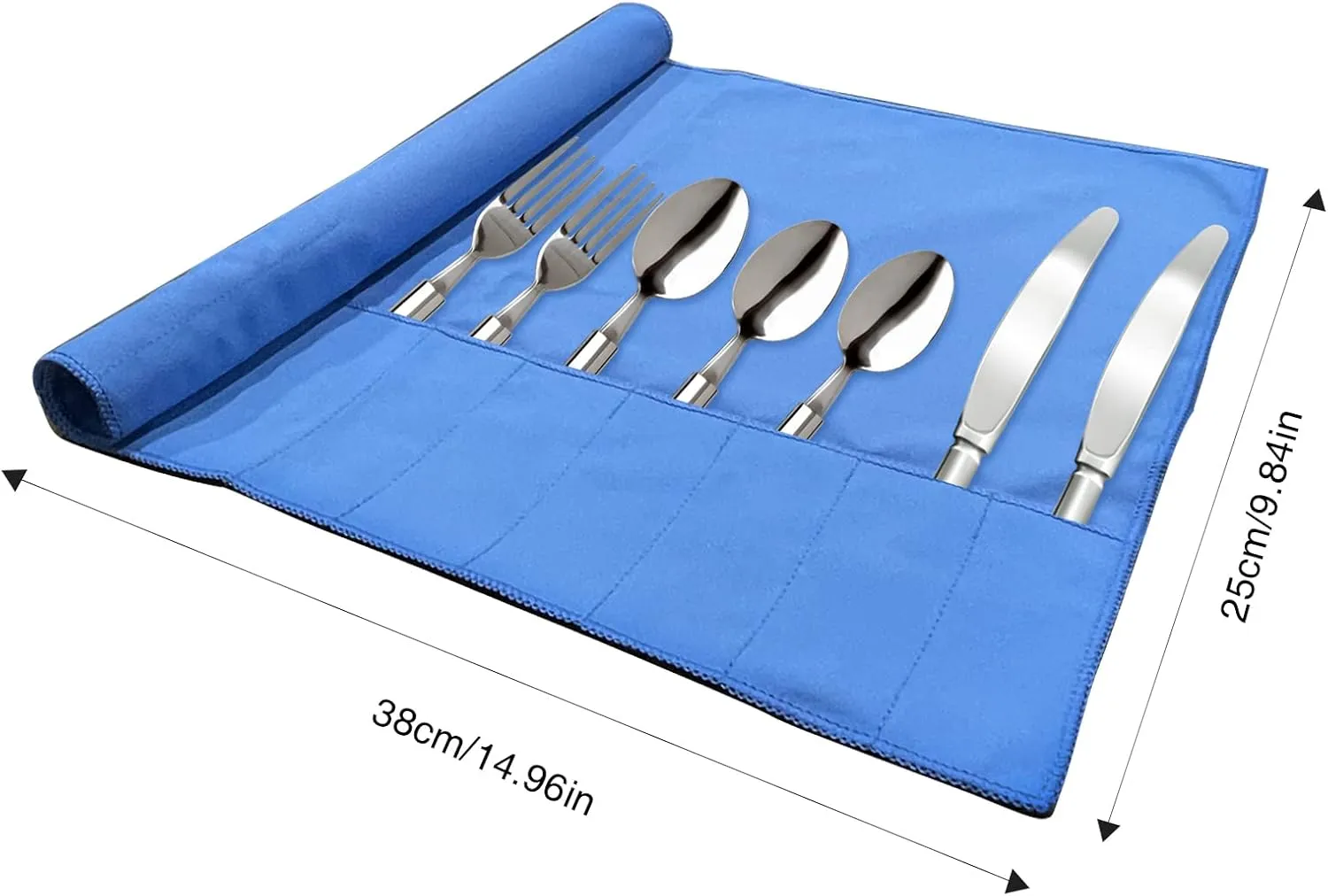 ikaufen 8Pcs Silver Storage Bags Anti Tarnish Flannel Silver Protector Bags Blue Holder for Silverware Flatware Storage Organizer Silver Storage Cloth with White Ribbon for Kitchen Utensils