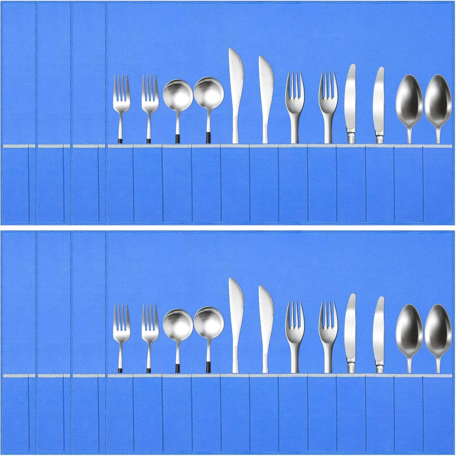 ikaufen 8Pcs Silver Storage Bags Anti Tarnish Flannel Silver Protector Bags Blue Holder for Silverware Flatware Storage Organizer Silver Storage Cloth with White Ribbon for Kitchen Utensils