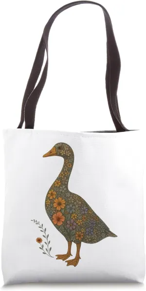 Intricate Floral Goose Illustration Tote Bag