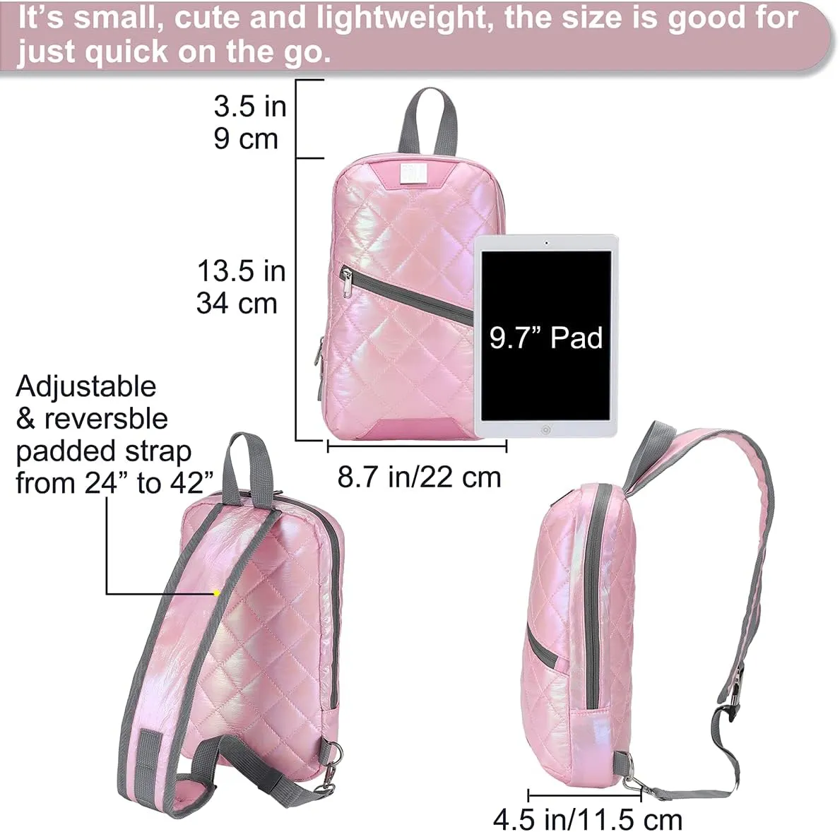 Iridescent Crossbody Shoulder Puffer Backpack for Women Men, Travel Hiking Small Chest Bag Daypack