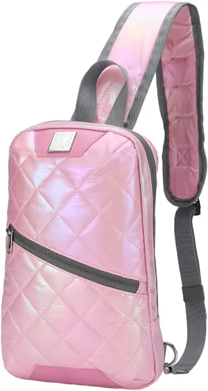 Iridescent Crossbody Shoulder Puffer Backpack for Women Men, Travel Hiking Small Chest Bag Daypack