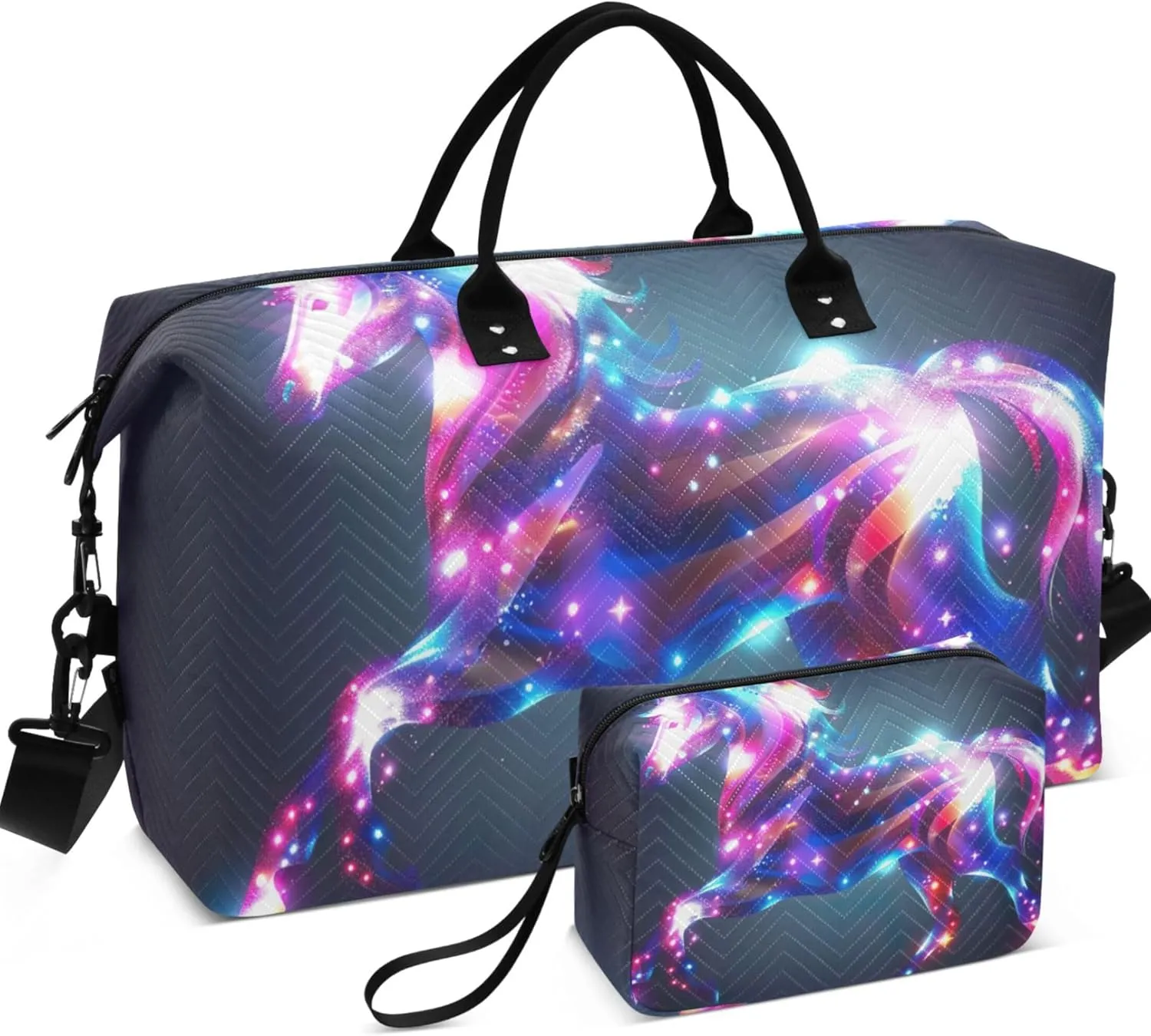 Iridescent Unicorn Duffel Bag Womens Cosmetic Pouch Set of 2, Animal Women Gym Bags Tote Carry on Bags for Airplanes
