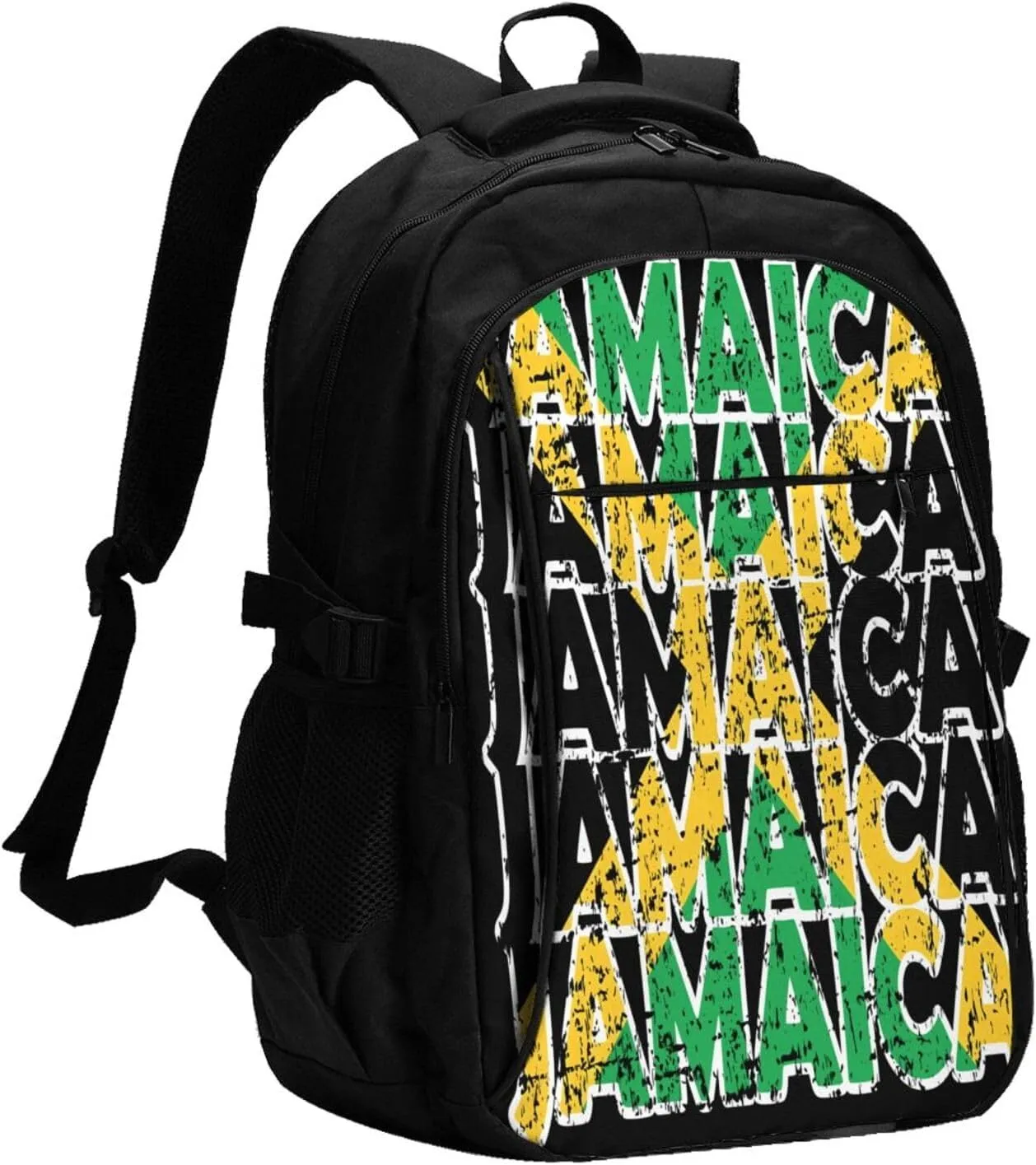 Jamaican Roots Jamaica Flag Casual Travel Backpacks Hiking Camping Backpack Large Outdoor Sport Daypack Laptop Rucksack Climbing Working Bags with USB Port