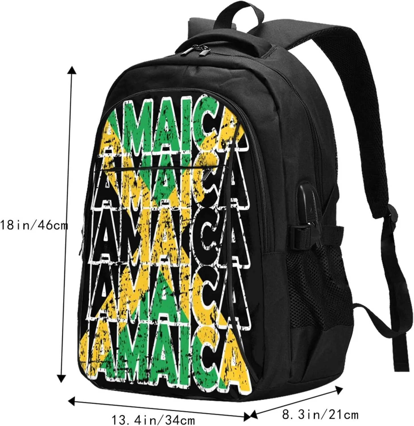 Jamaican Roots Jamaica Flag Casual Travel Backpacks Hiking Camping Backpack Large Outdoor Sport Daypack Laptop Rucksack Climbing Working Bags with USB Port