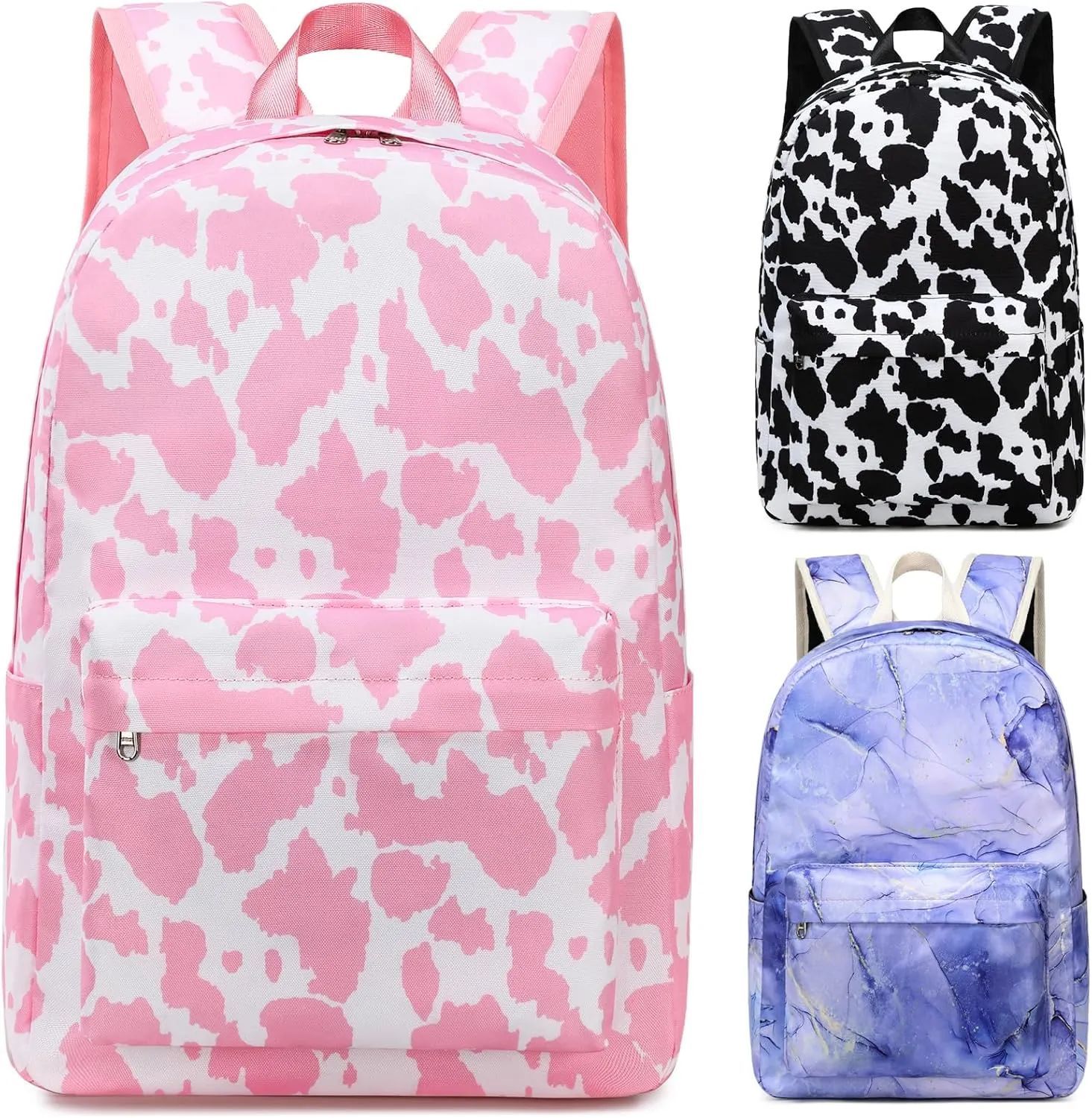 JIANYA Girls Backpack for School, Cow Print Backpack Elementary Kids School Bag Travel Back Pack Pink Bookbag for Girl