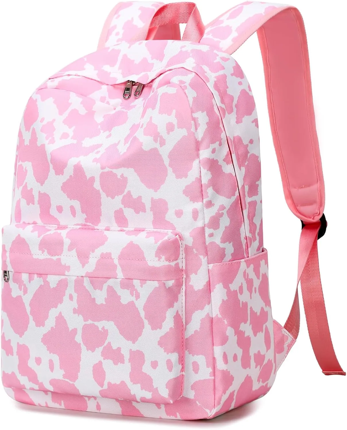 JIANYA Girls Backpack for School, Cow Print Backpack Elementary Kids School Bag Travel Back Pack Pink Bookbag for Girl