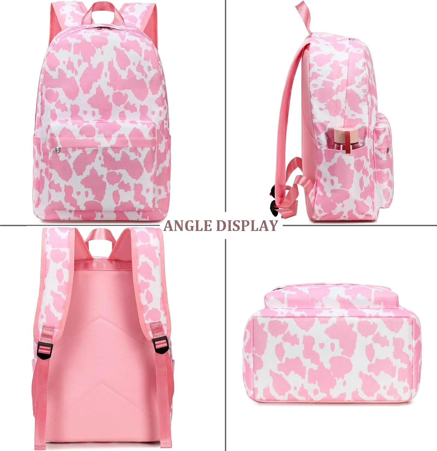 JIANYA Girls Backpack for School, Cow Print Backpack Elementary Kids School Bag Travel Back Pack Pink Bookbag for Girl