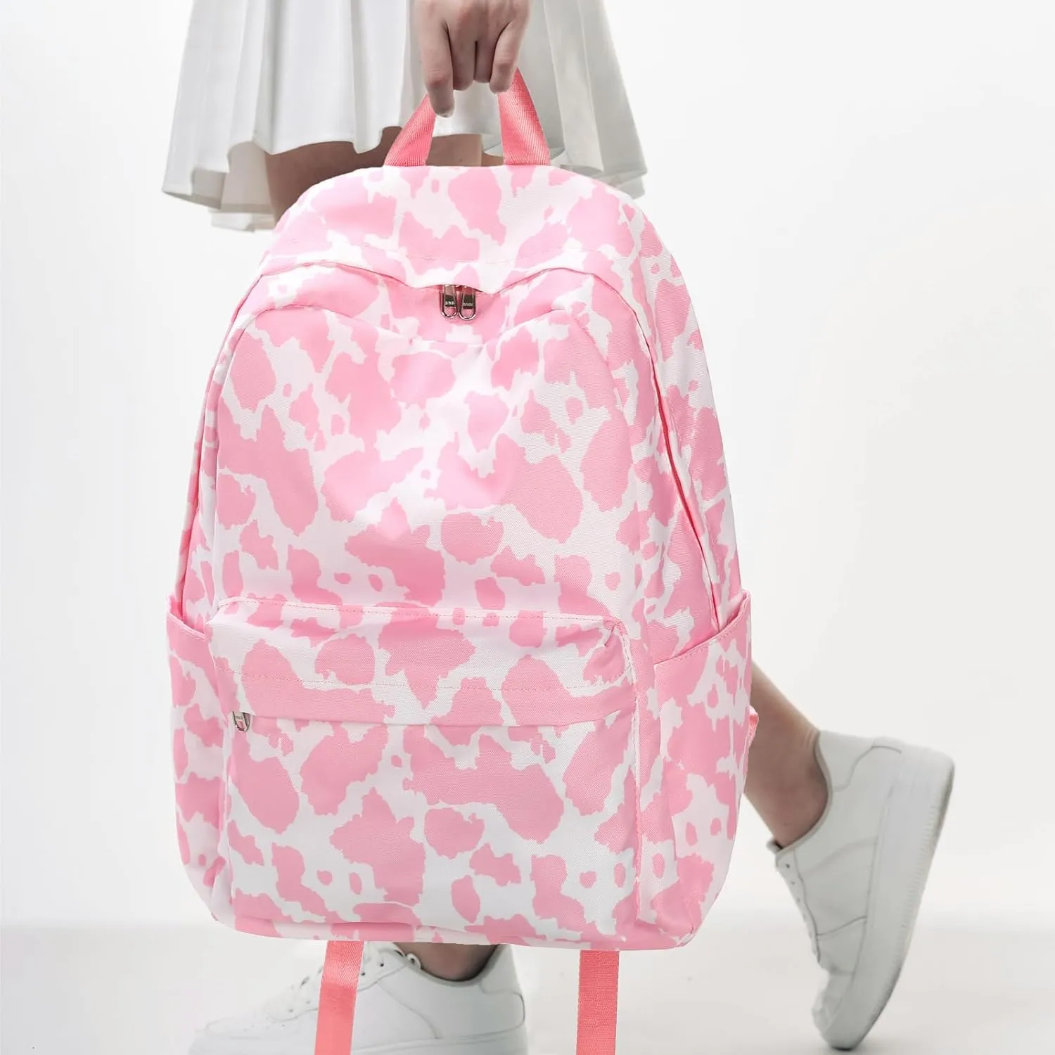 JIANYA Girls Backpack for School, Cow Print Backpack Elementary Kids School Bag Travel Back Pack Pink Bookbag for Girl