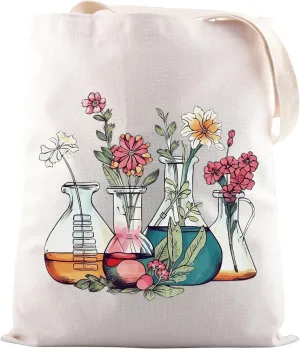 JNIAP Laboratory Gift Floral Beakers Chemistry Lab Scientist Tote Bag Biology Teacher Gift
