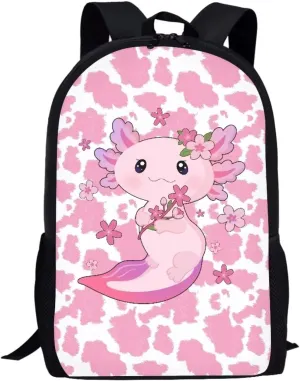 JoyLamoria Backpack Crossbody Bag Messenger Bag Lightweight Handbag Tote Shoulder Bag for Boys Girls, Axolotl Cow Print