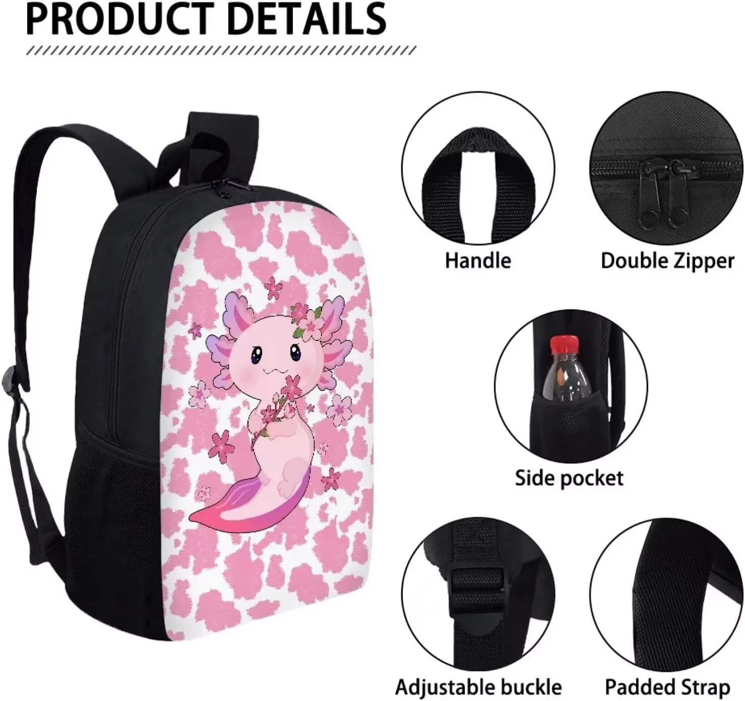 JoyLamoria Backpack Crossbody Bag Messenger Bag Lightweight Handbag Tote Shoulder Bag for Boys Girls, Axolotl Cow Print
