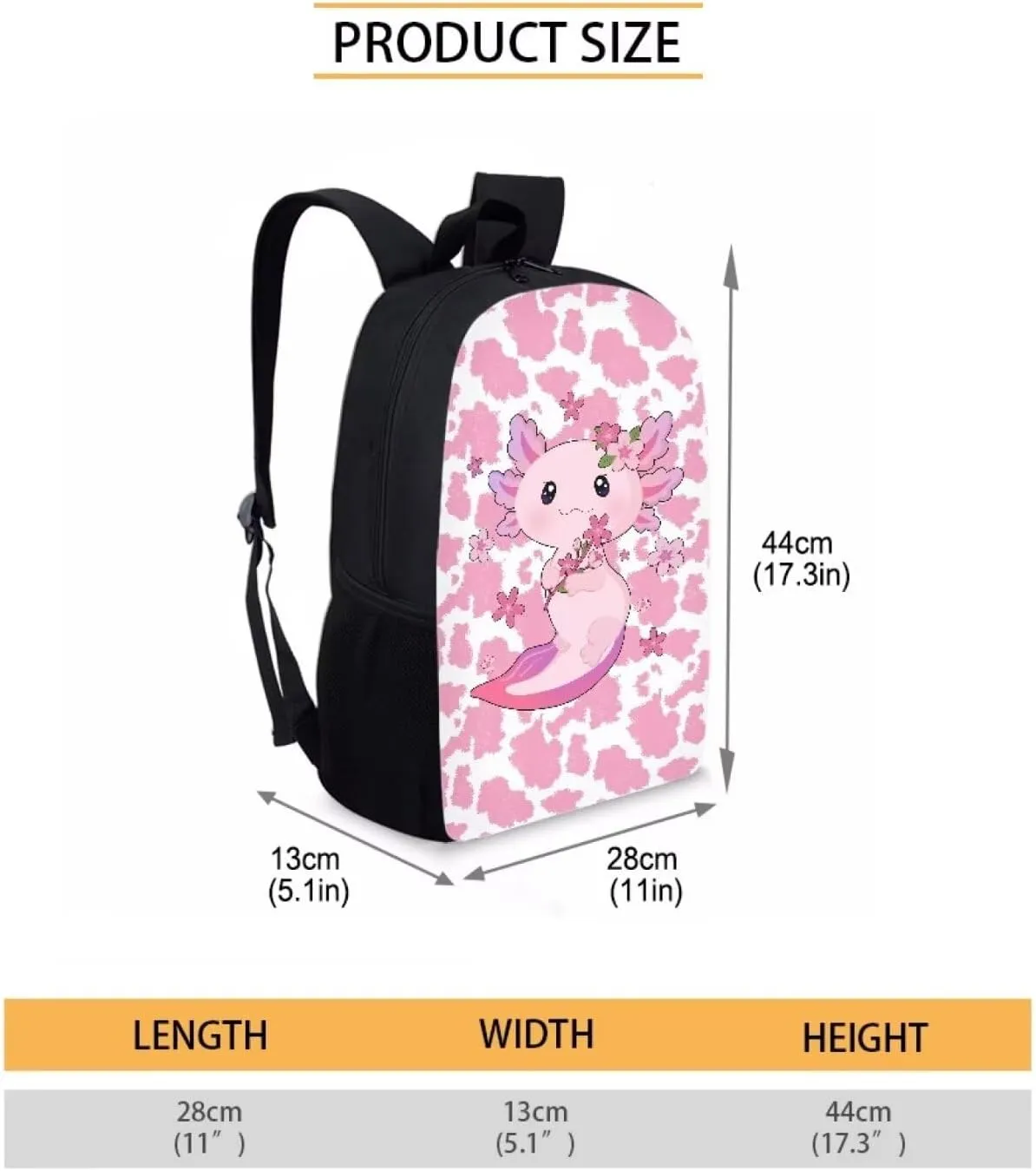 JoyLamoria Backpack Crossbody Bag Messenger Bag Lightweight Handbag Tote Shoulder Bag for Boys Girls, Axolotl Cow Print