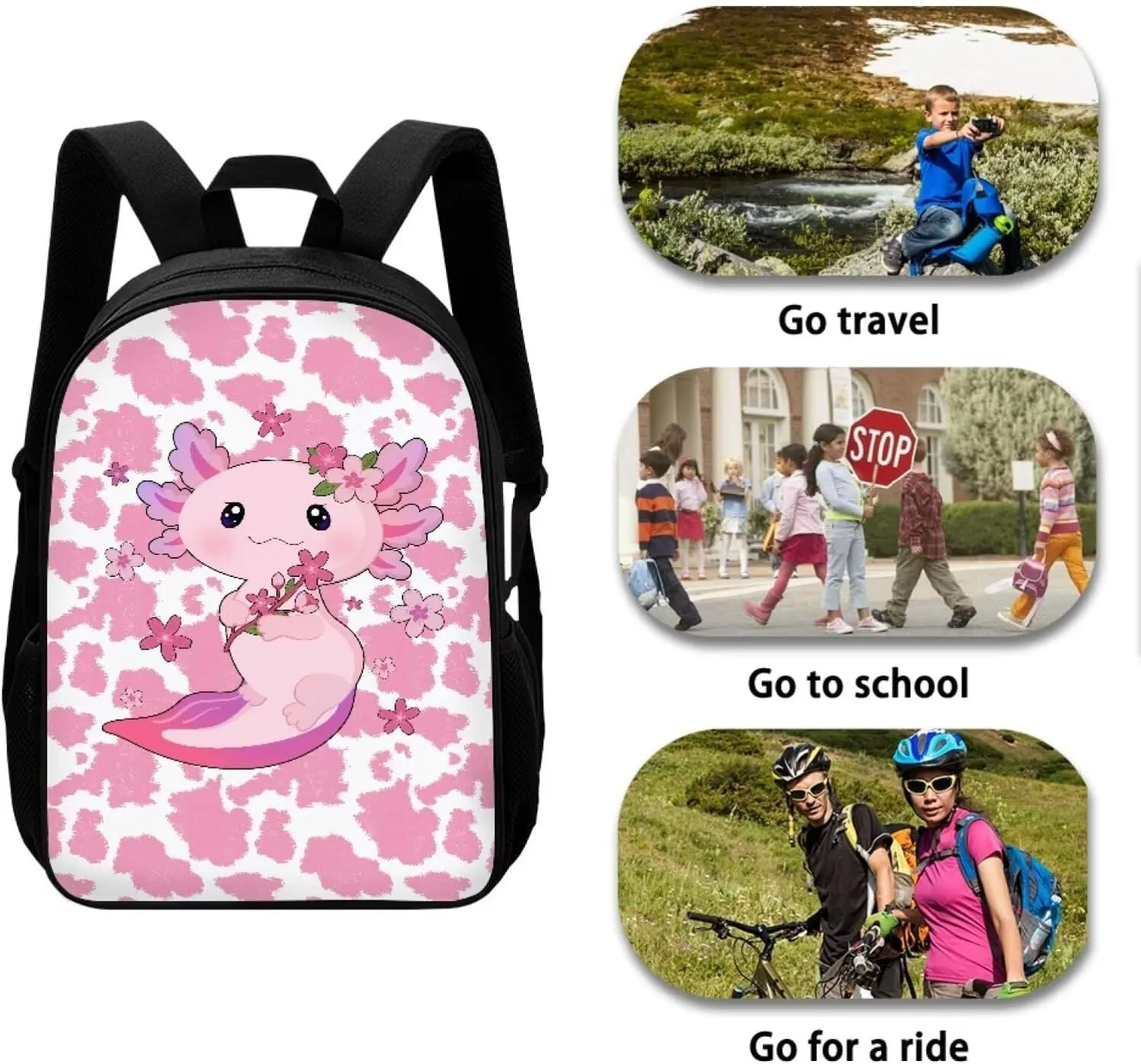 JoyLamoria Backpack Crossbody Bag Messenger Bag Lightweight Handbag Tote Shoulder Bag for Boys Girls, Axolotl Cow Print