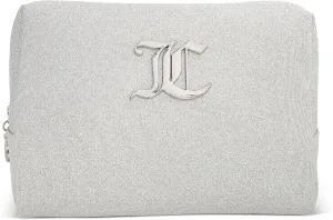 Juicy Couture Women's Cosmetics Bag - Travel Makeup and Toiletries Clutch Wedge Pouch, Silver Glitter