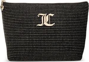 Juicy Couture Women's Cosmetics Bag - Travel Makeup and Toiletries Top Zip Wedge Pouch, Size One Size, Black, Metal Logo with Glitter Dots