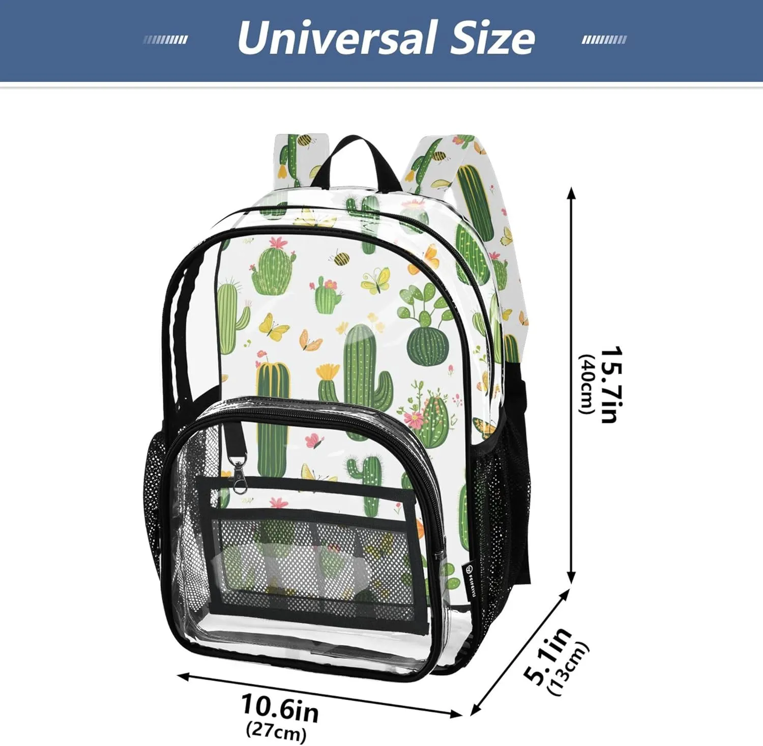 JUNZAN Cartoon Cactus White Kids Hike Backpack with Bottle Pockets Student Books Bag Travling