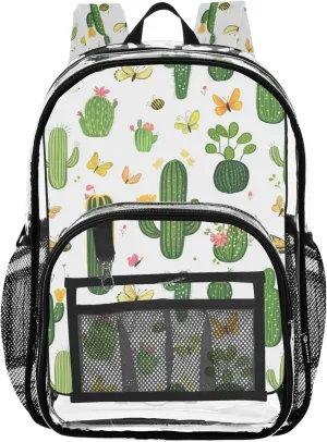 JUNZAN Cartoon Cactus White Kids Hike Backpack with Bottle Pockets Student Books Bag Travling