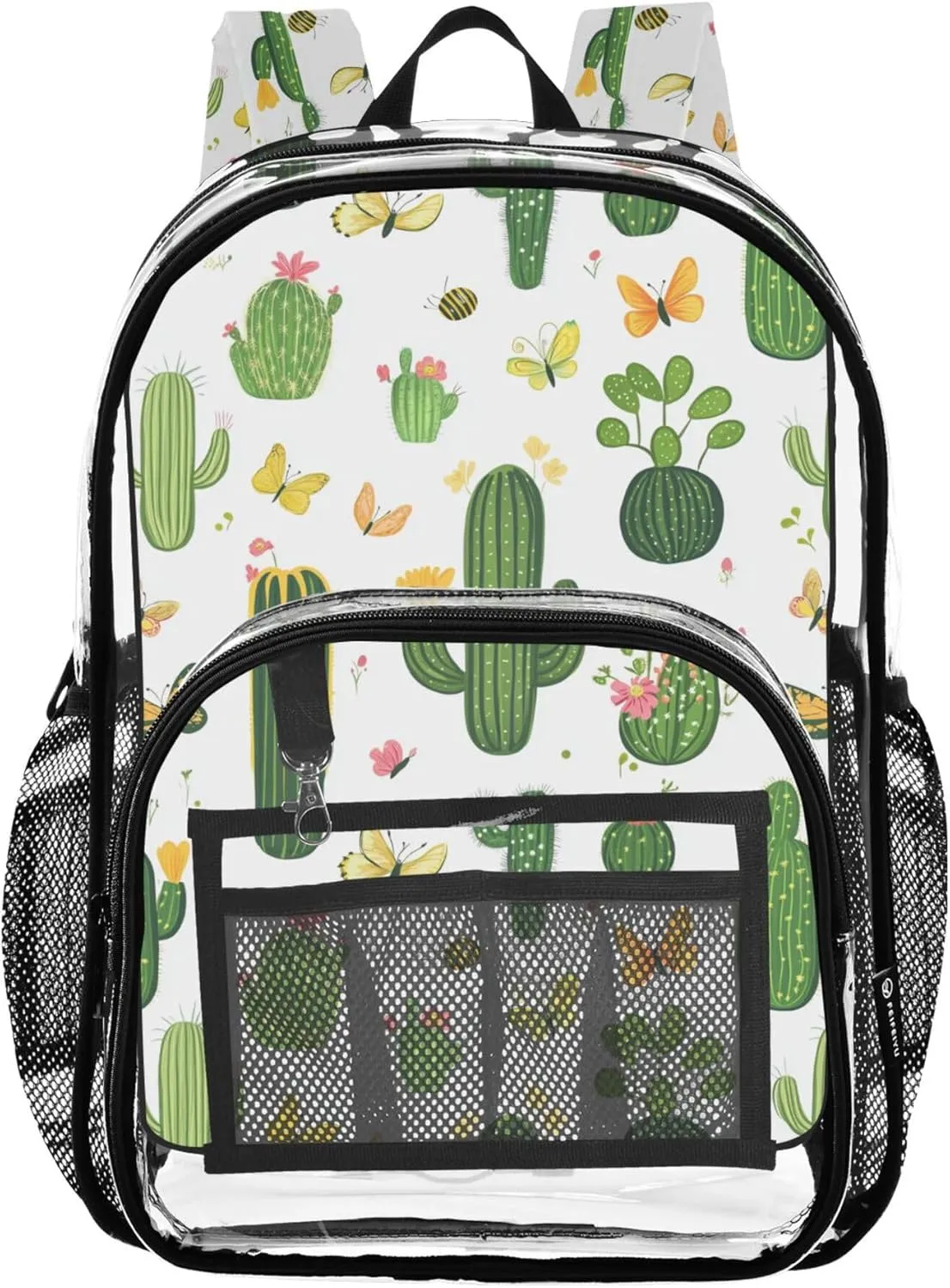 JUNZAN Cartoon Cactus White Kids Hike Backpack with Bottle Pockets Student Books Bag Travling