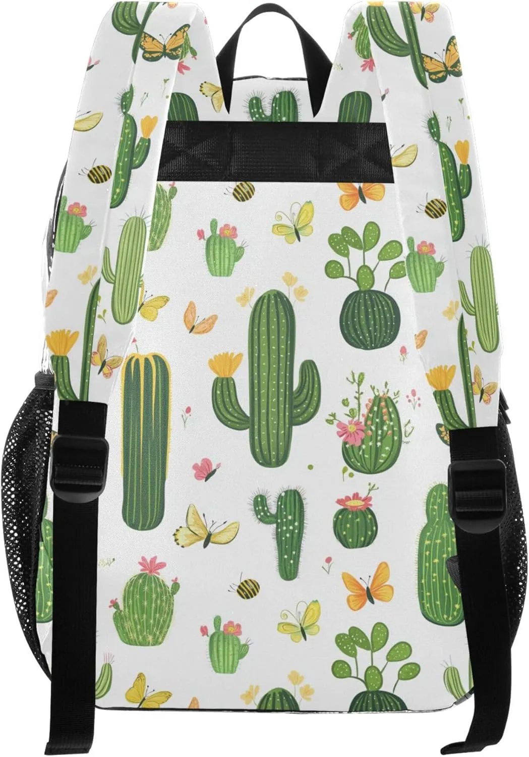 JUNZAN Cartoon Cactus White Kids Hike Backpack with Bottle Pockets Student Books Bag Travling