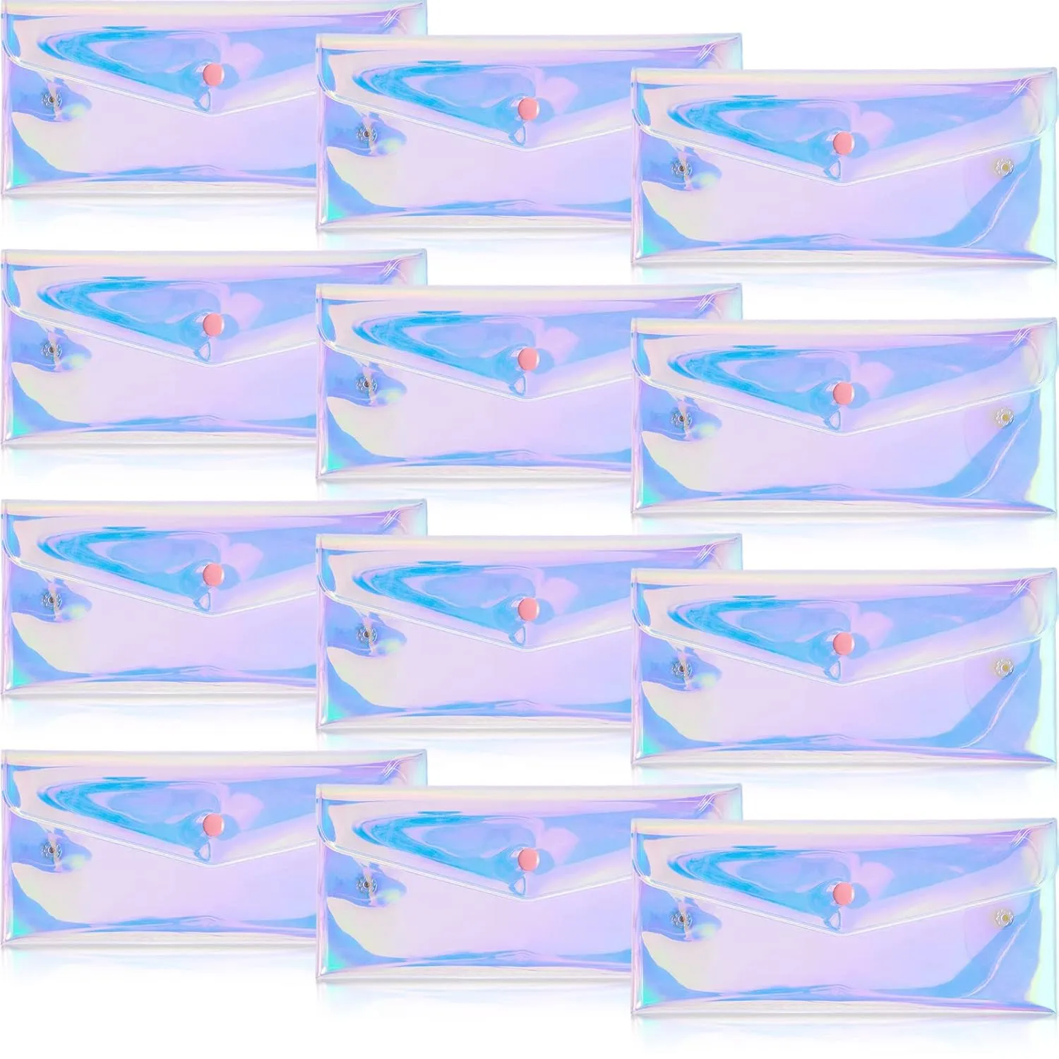 Kacctyen 12 Pcs Holographic Makeup Bag Iridescent Clear Cosmetic Pouch Transparent Pencil Makeup Gift Bag Waterproof Purse Small Holographic Wallet for Women Toiletry Travel(7.87 x 3.54 Inch)