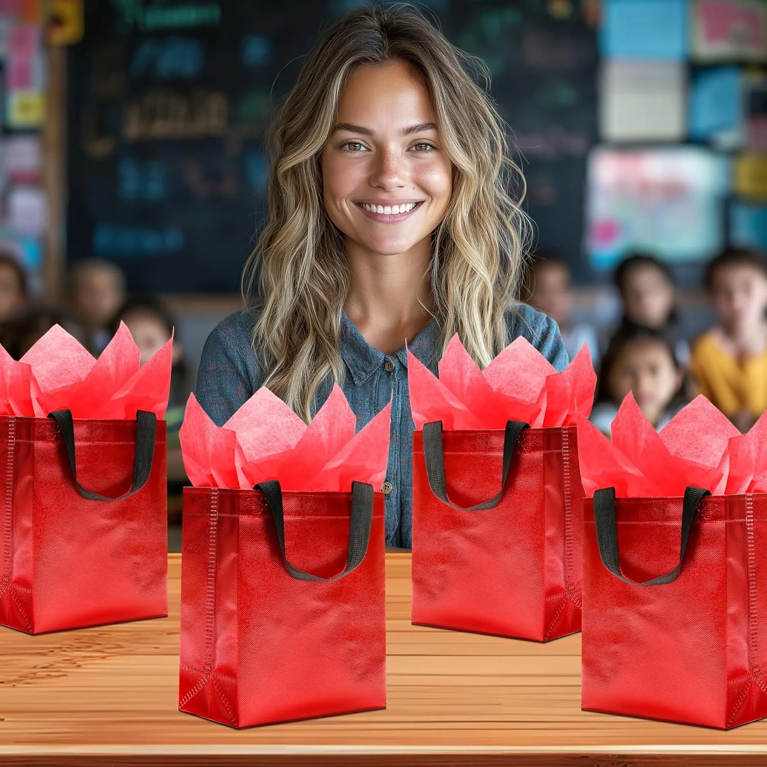 KeerxunBag 12pcs Reusable Gift Bags（Includes Tissue Paper） Gift bag with handle Birthdays Parties Holidays Weddings Medium 10x4x8in red Gift Bags