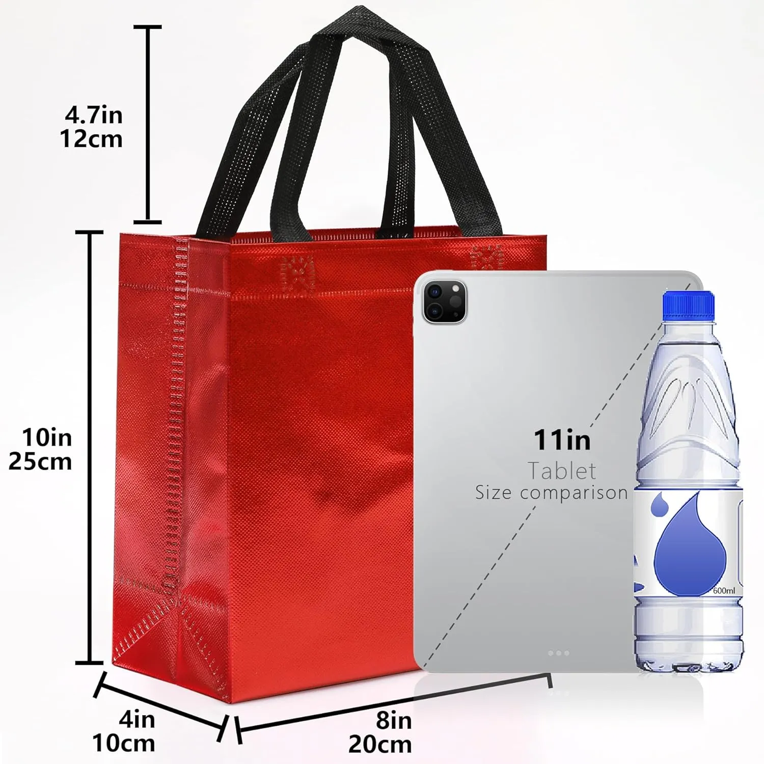 KeerxunBag 12pcs Reusable Gift Bags（Includes Tissue Paper） Gift bag with handle Birthdays Parties Holidays Weddings Medium 10x4x8in red Gift Bags