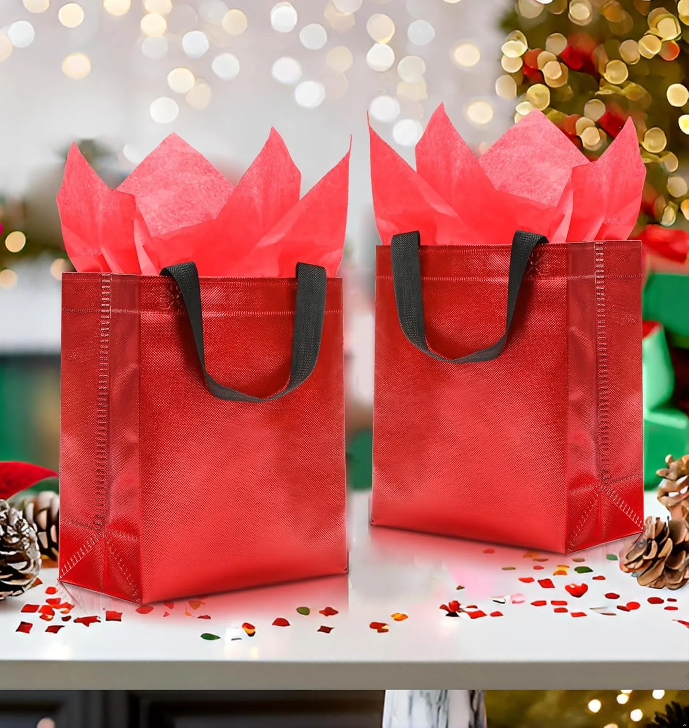KeerxunBag 12pcs Reusable Gift Bags（Includes Tissue Paper） Gift bag with handle Birthdays Parties Holidays Weddings Medium 10x4x8in red Gift Bags