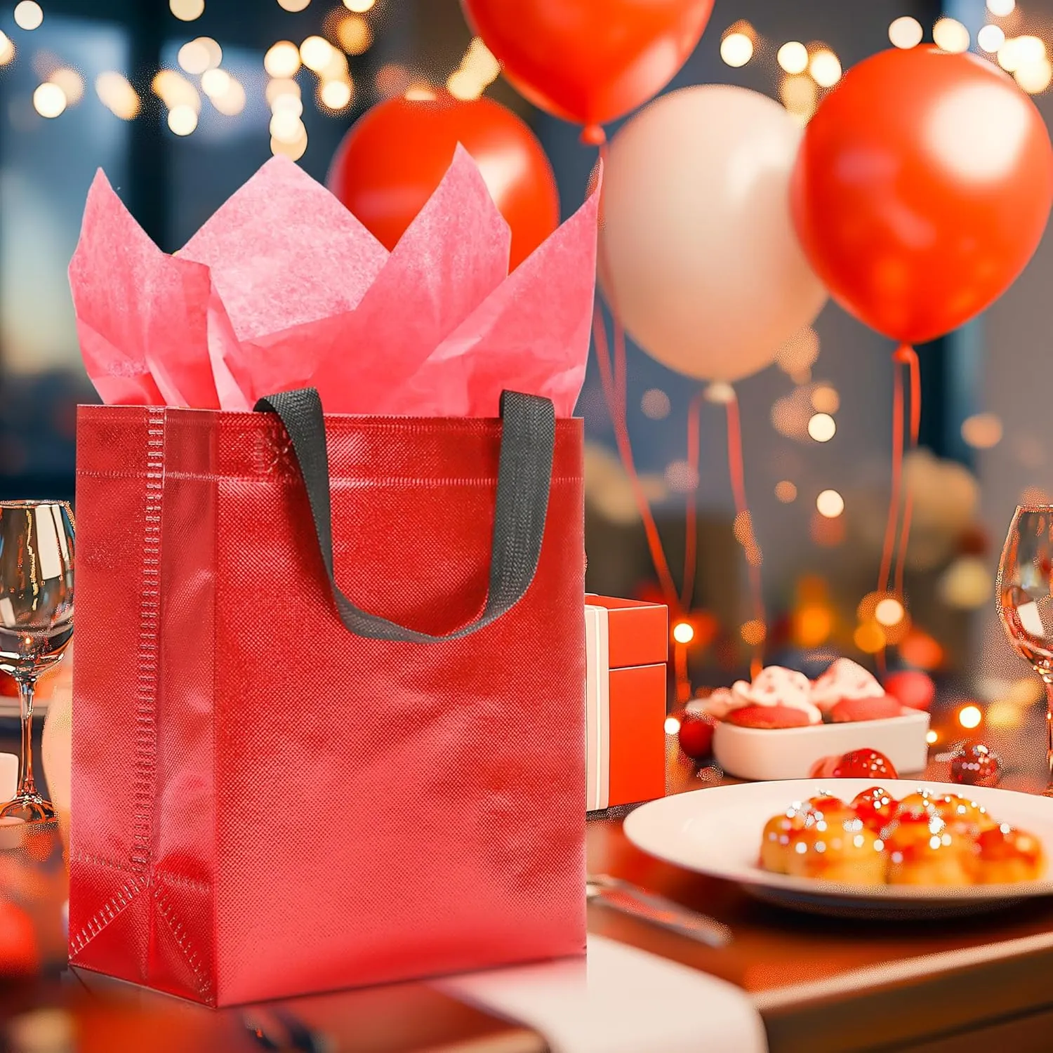 KeerxunBag 12pcs Reusable Gift Bags（Includes Tissue Paper） Gift bag with handle Birthdays Parties Holidays Weddings Medium 10x4x8in red Gift Bags