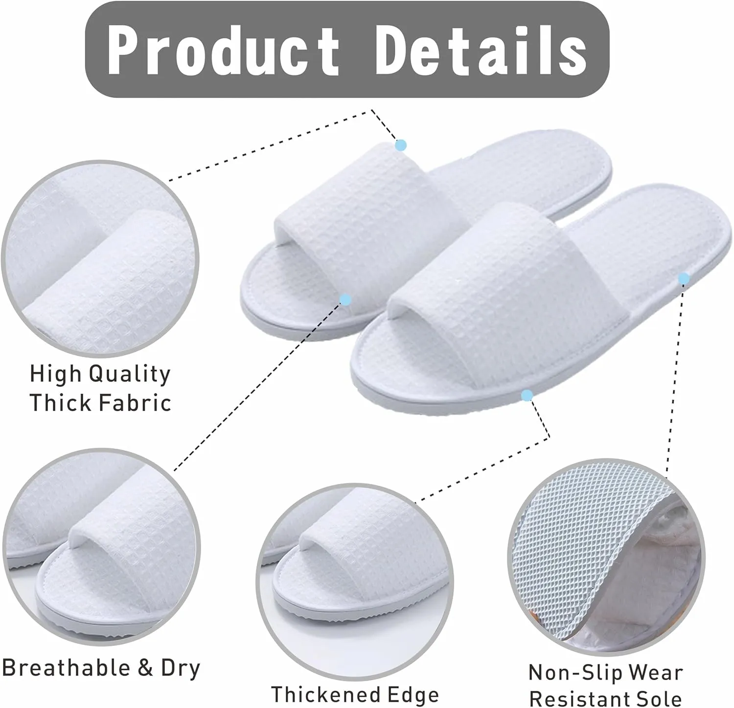 KHC-KHF Spa Slipper- 5 Pairs of Velvet Open Toe Slippers with Travel Bags- One Size Fit Most Men and Women for Spa
