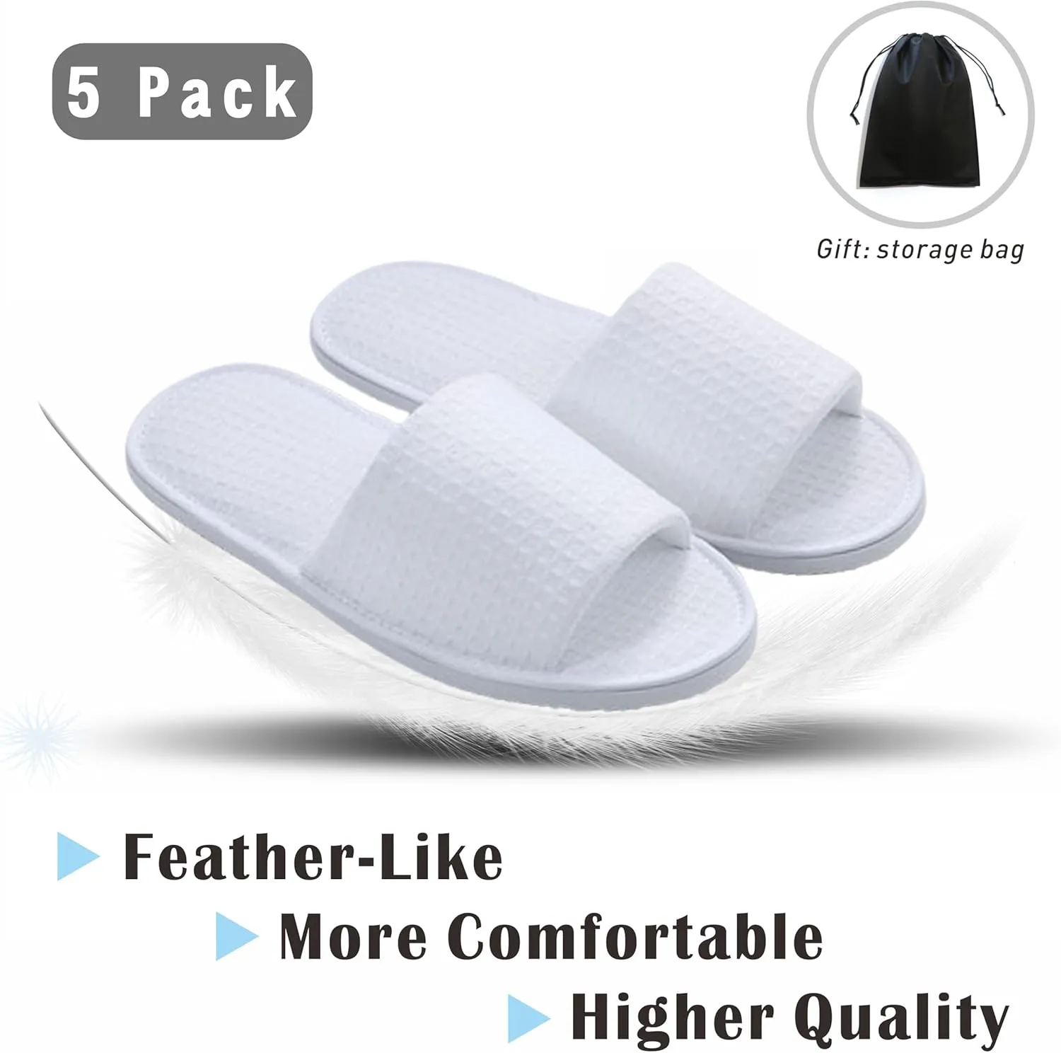 KHC-KHF Spa Slipper- 5 Pairs of Velvet Open Toe Slippers with Travel Bags- One Size Fit Most Men and Women for Spa