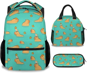Kids Backpack with Lunch Box, Set of 3 School Backpacks Matching Combo, Cute Green Bookbag and Pencil Case Bundle