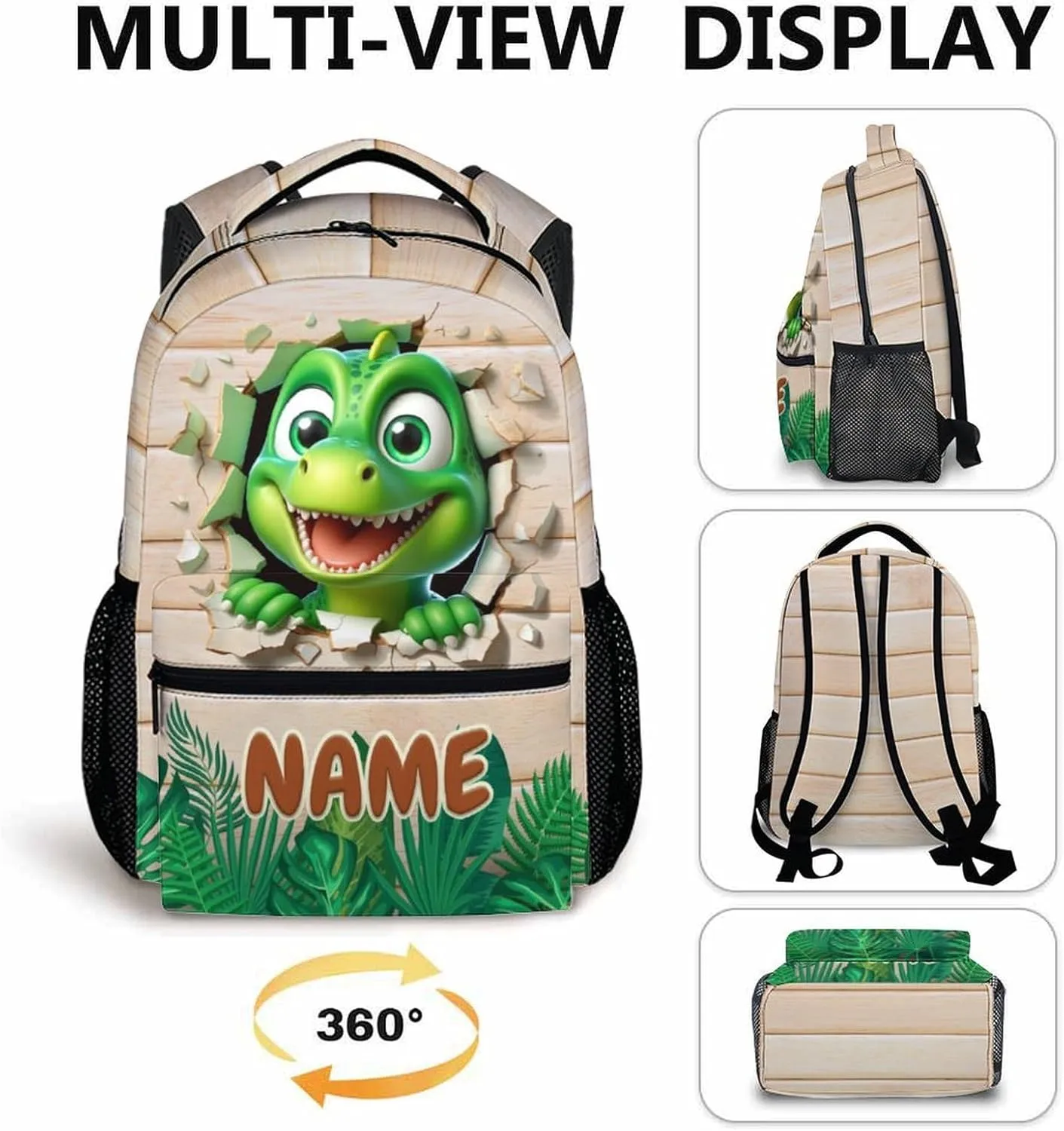Kids Backpacks for Boys Girls 5-8, Custom Dinosaur Backpack, Cute Dinosaur Gift, 17 Inch Colorful Student Bookbag for Outdoor Hiking Picnic School