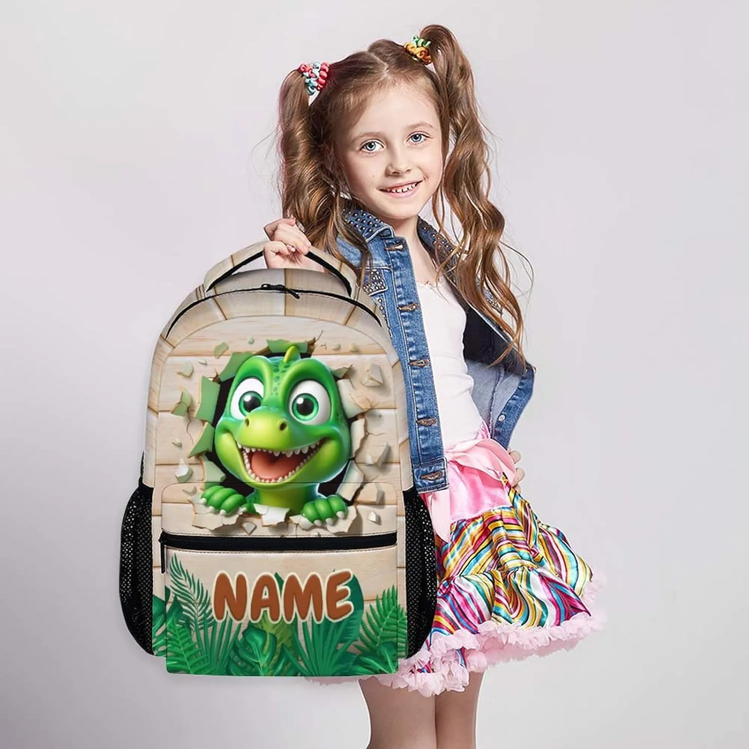 Kids Backpacks for Boys Girls 5-8, Custom Dinosaur Backpack, Cute Dinosaur Gift, 17 Inch Colorful Student Bookbag for Outdoor Hiking Picnic School