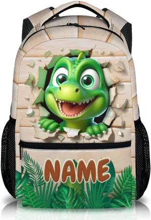 Kids Backpacks for Boys Girls 5-8, Custom Dinosaur Backpack, Cute Dinosaur Gift, 17 Inch Colorful Student Bookbag for Outdoor Hiking Picnic School