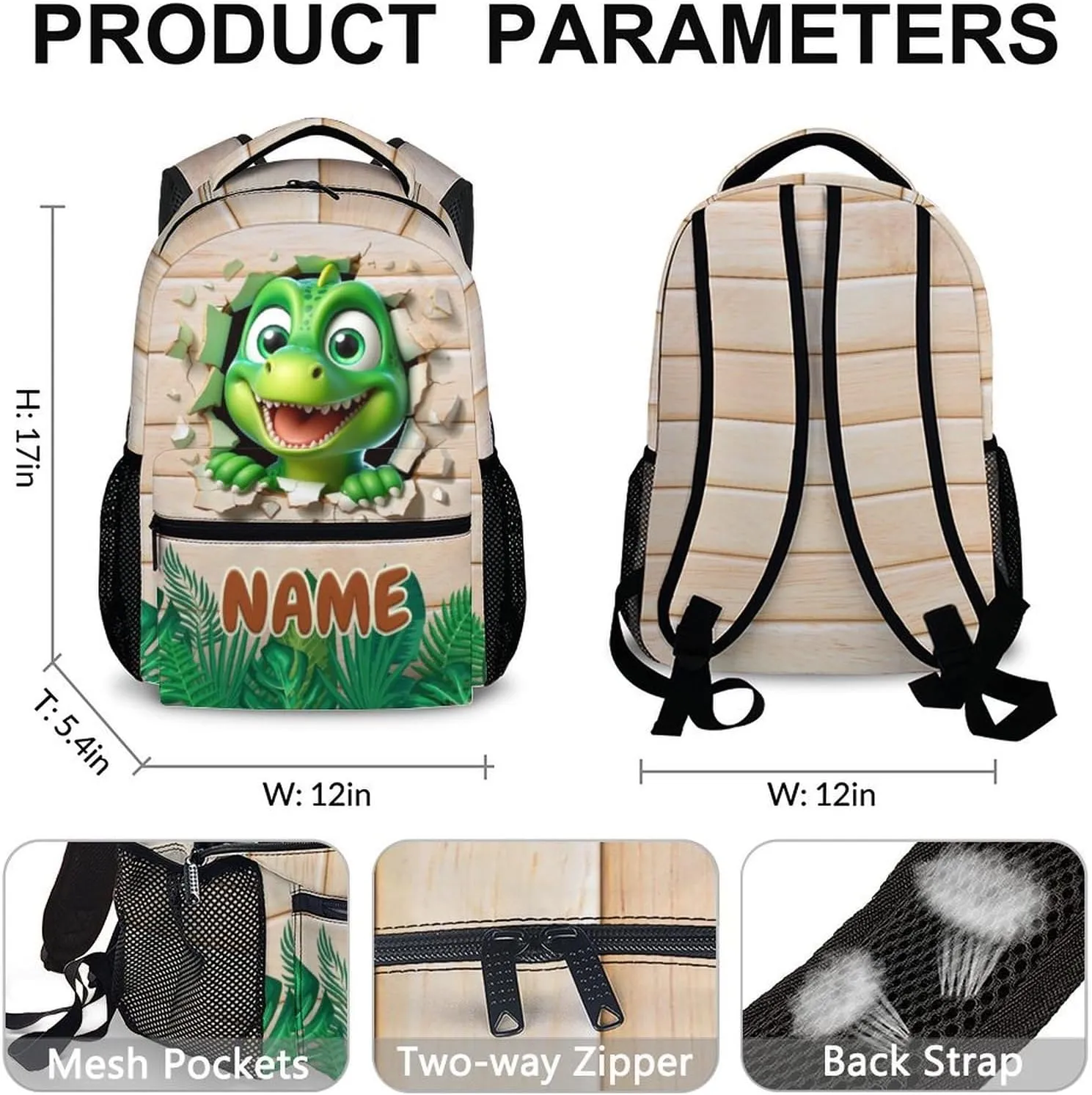 Kids Backpacks for Boys Girls 5-8, Custom Dinosaur Backpack, Cute Dinosaur Gift, 17 Inch Colorful Student Bookbag for Outdoor Hiking Picnic School