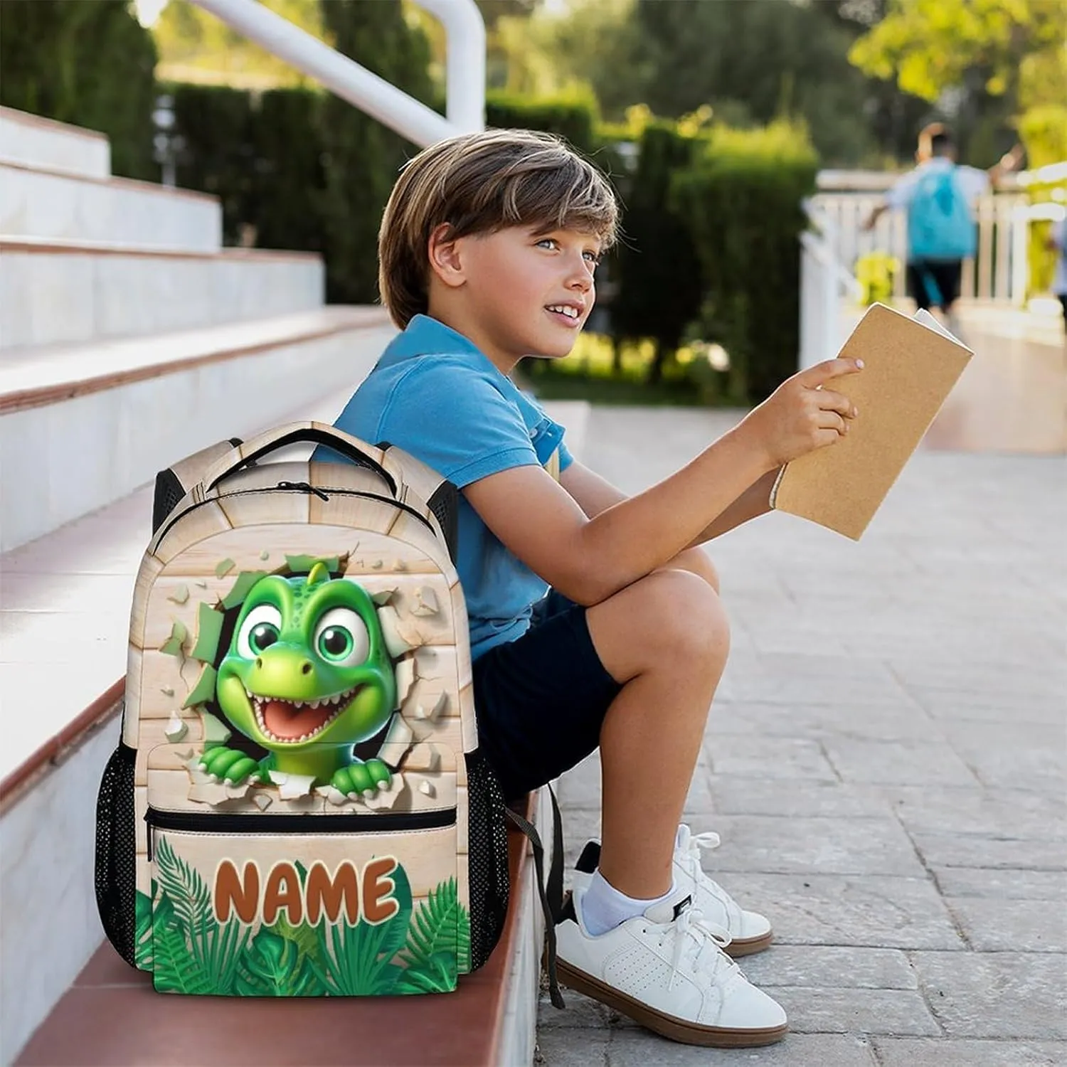Kids Backpacks for Boys Girls 5-8, Custom Dinosaur Backpack, Cute Dinosaur Gift, 17 Inch Colorful Student Bookbag for Outdoor Hiking Picnic School