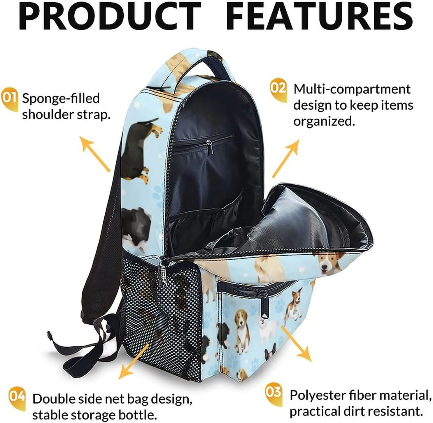 Kids Bookbag for Girls Boys 8-12, Cute Dog School Backpacks for Gift, Dogs Theme Gift, Leisure Boys Girls Bookbag for School Travel Hiking Preschool Elementary Kindergarten