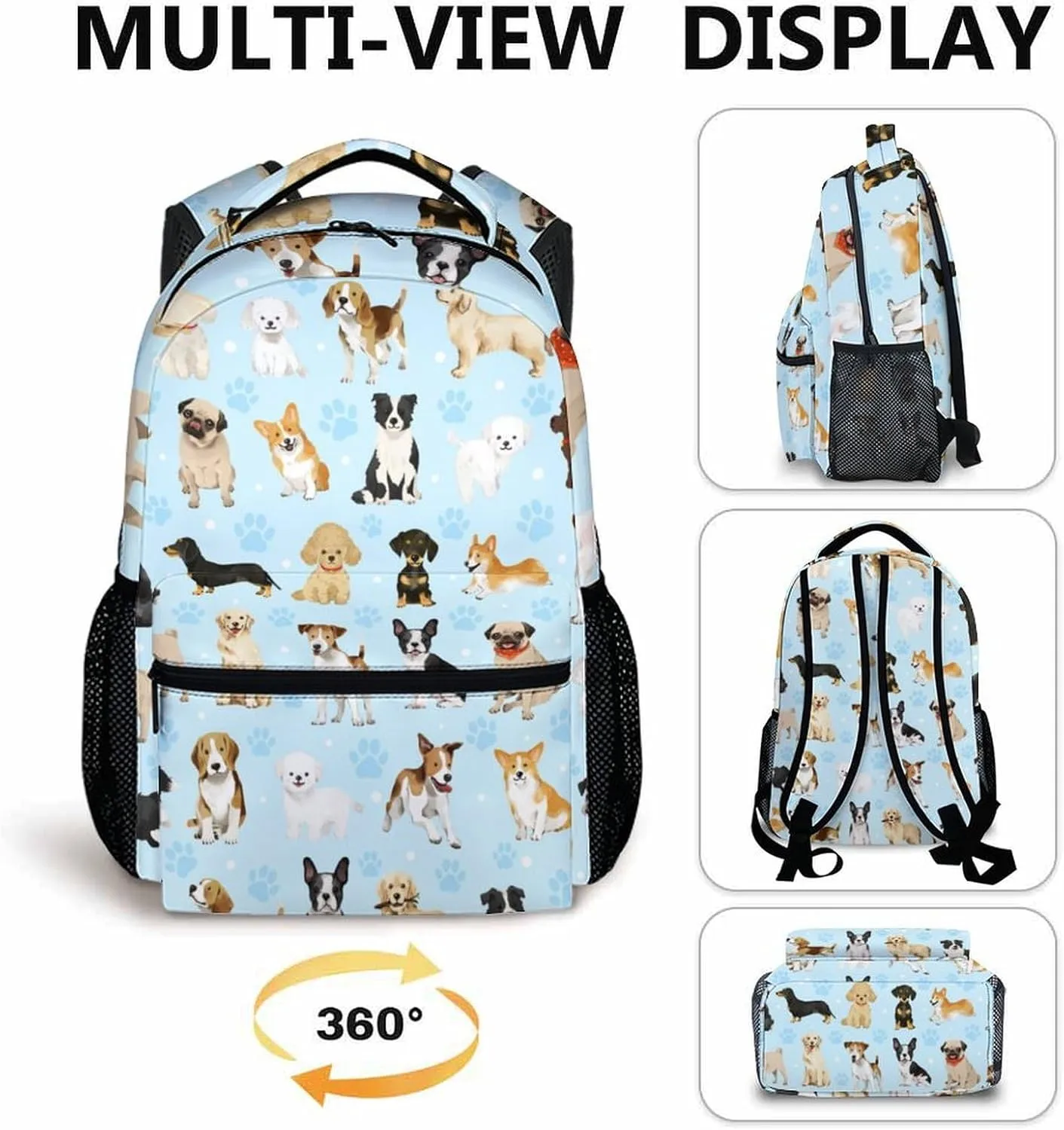 Kids Bookbag for Girls Boys 8-12, Cute Dog School Backpacks for Gift, Dogs Theme Gift, Leisure Boys Girls Bookbag for School Travel Hiking Preschool Elementary Kindergarten