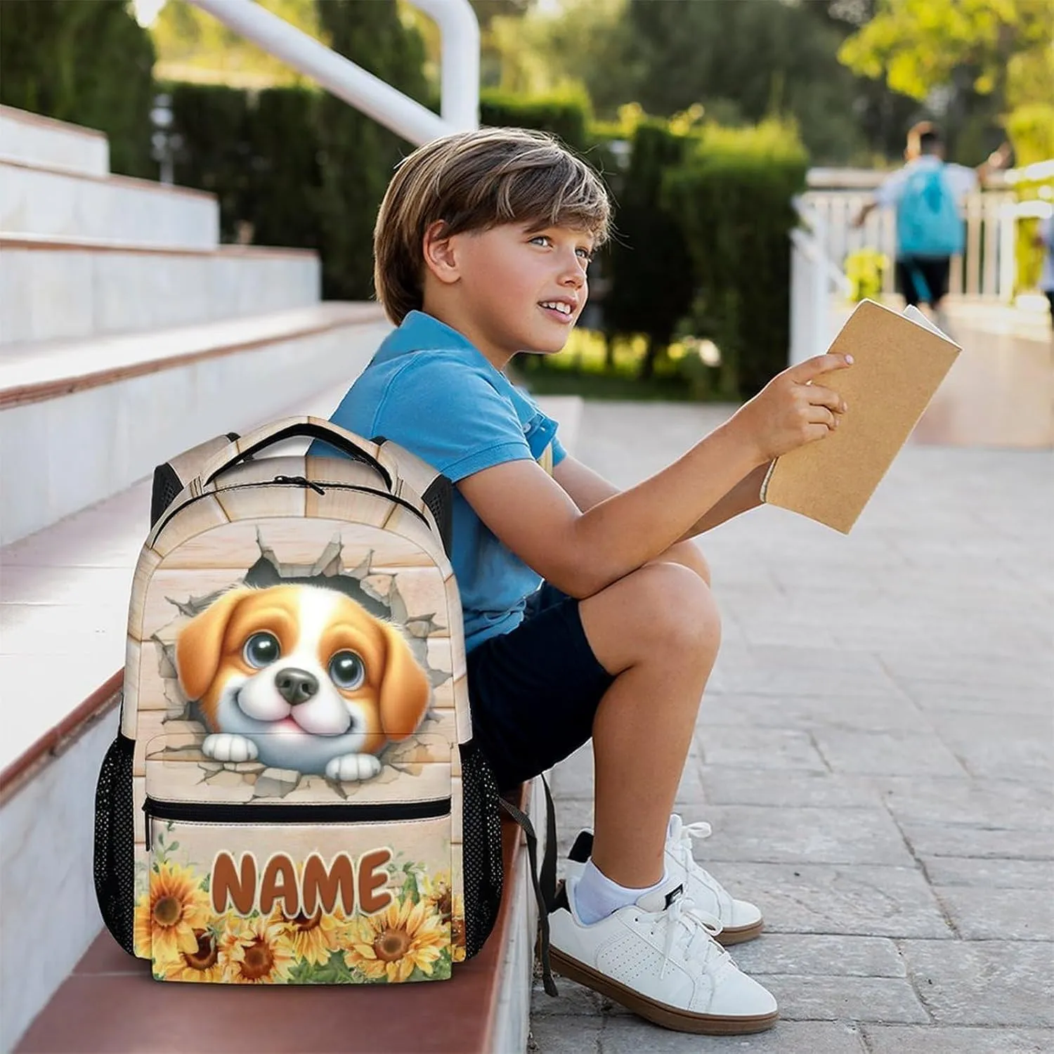 Kids School Backpacks, Custom Dog Backpack for Boys Girls 6-8, 17 Inch Pet Themed Bookbag for School Travel Vacation Picnic