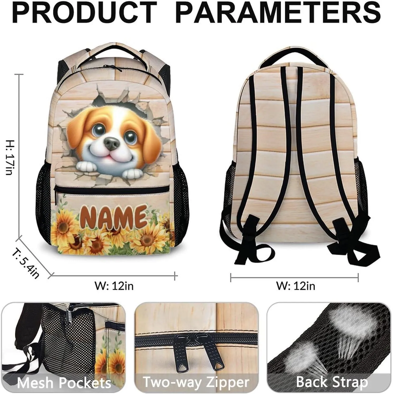 Kids School Backpacks, Custom Dog Backpack for Boys Girls 6-8, 17 Inch Pet Themed Bookbag for School Travel Vacation Picnic