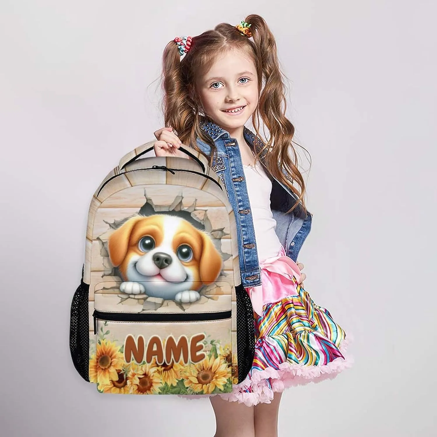 Kids School Backpacks, Custom Dog Backpack for Boys Girls 6-8, 17 Inch Pet Themed Bookbag for School Travel Vacation Picnic