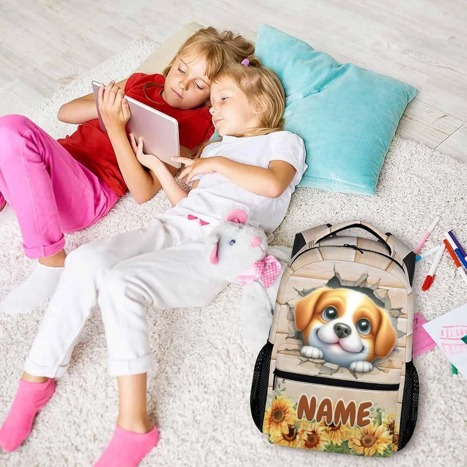 Kids School Backpacks, Custom Dog Backpack for Boys Girls 6-8, 17 Inch Pet Themed Bookbag for School Travel Vacation Picnic