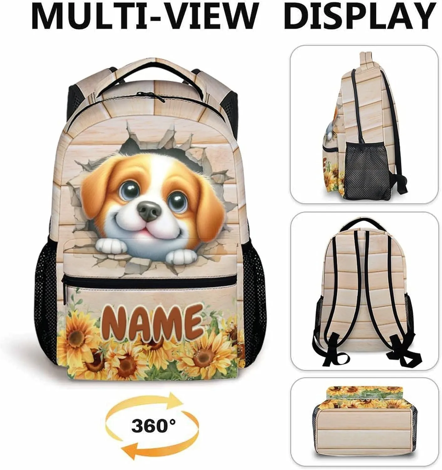 Kids School Backpacks, Custom Dog Backpack for Boys Girls 6-8, 17 Inch Pet Themed Bookbag for School Travel Vacation Picnic