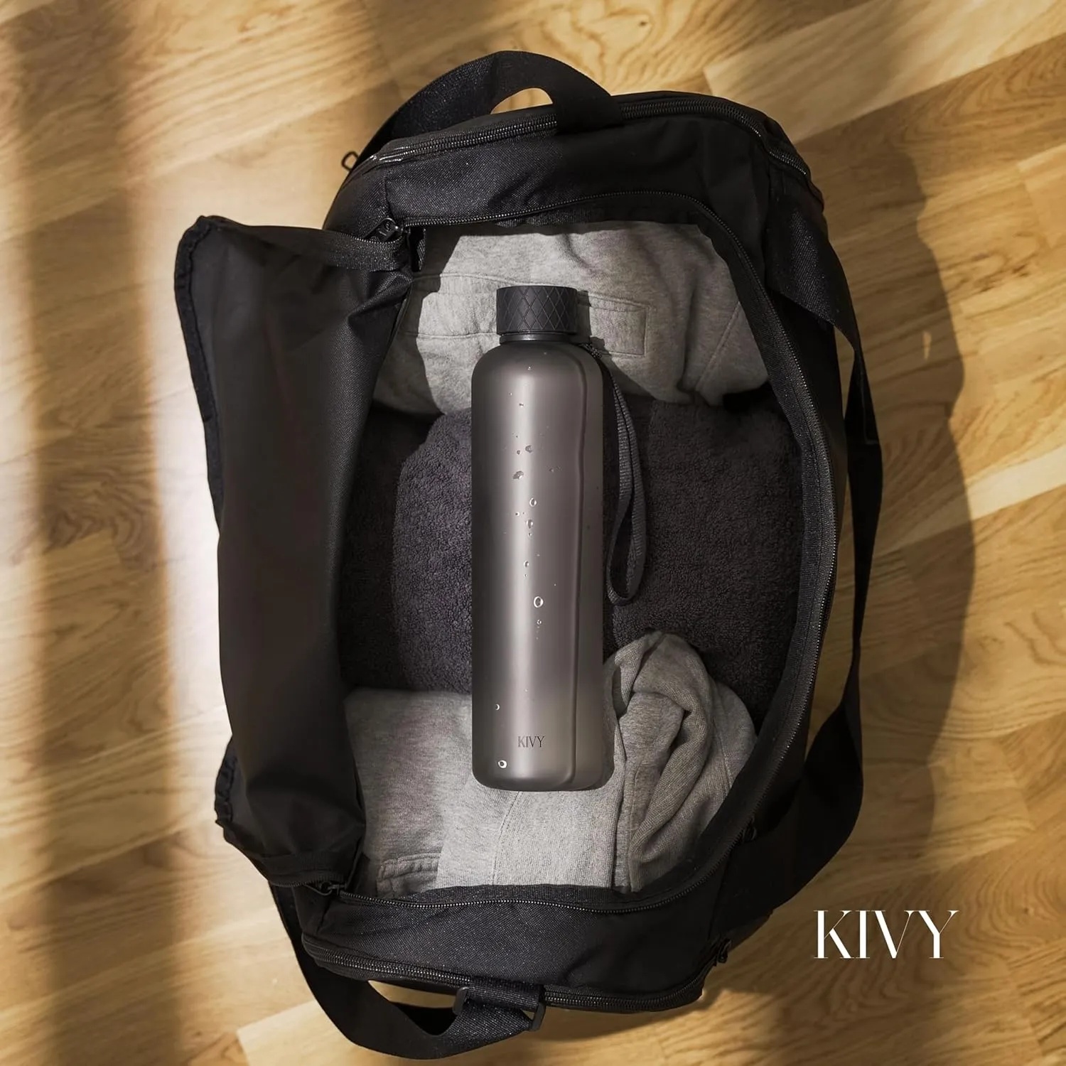 KIVY Slim Water Bottle 32oz [Lightweight & Shatterproof] Fits Backpack & Cupholder for Travel, Sports, School, Gym - Dark green water bottle no straw - Gym water bottle screw top - Dishwasher Safe