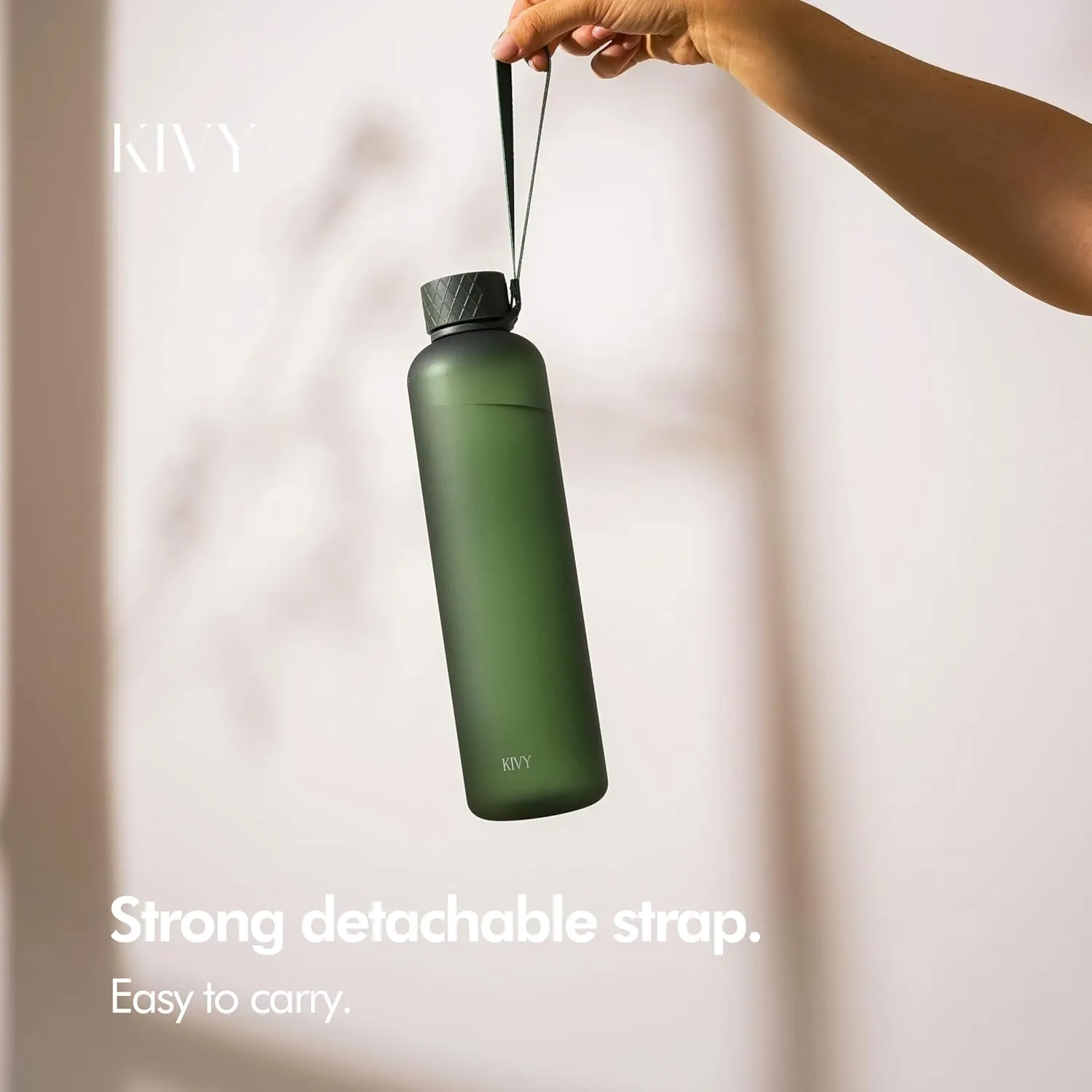 KIVY Slim Water Bottle 32oz [Lightweight & Shatterproof] Fits Backpack & Cupholder for Travel, Sports, School, Gym - Dark green water bottle no straw - Gym water bottle screw top - Dishwasher Safe
