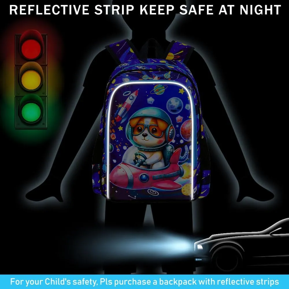 KLFVB 3PCS Boys Dog Backpack, Water Resistant Kids Space Bookbag with Lunch Box, 16" Preschool Backpacks for Elementary - Rocket Dog