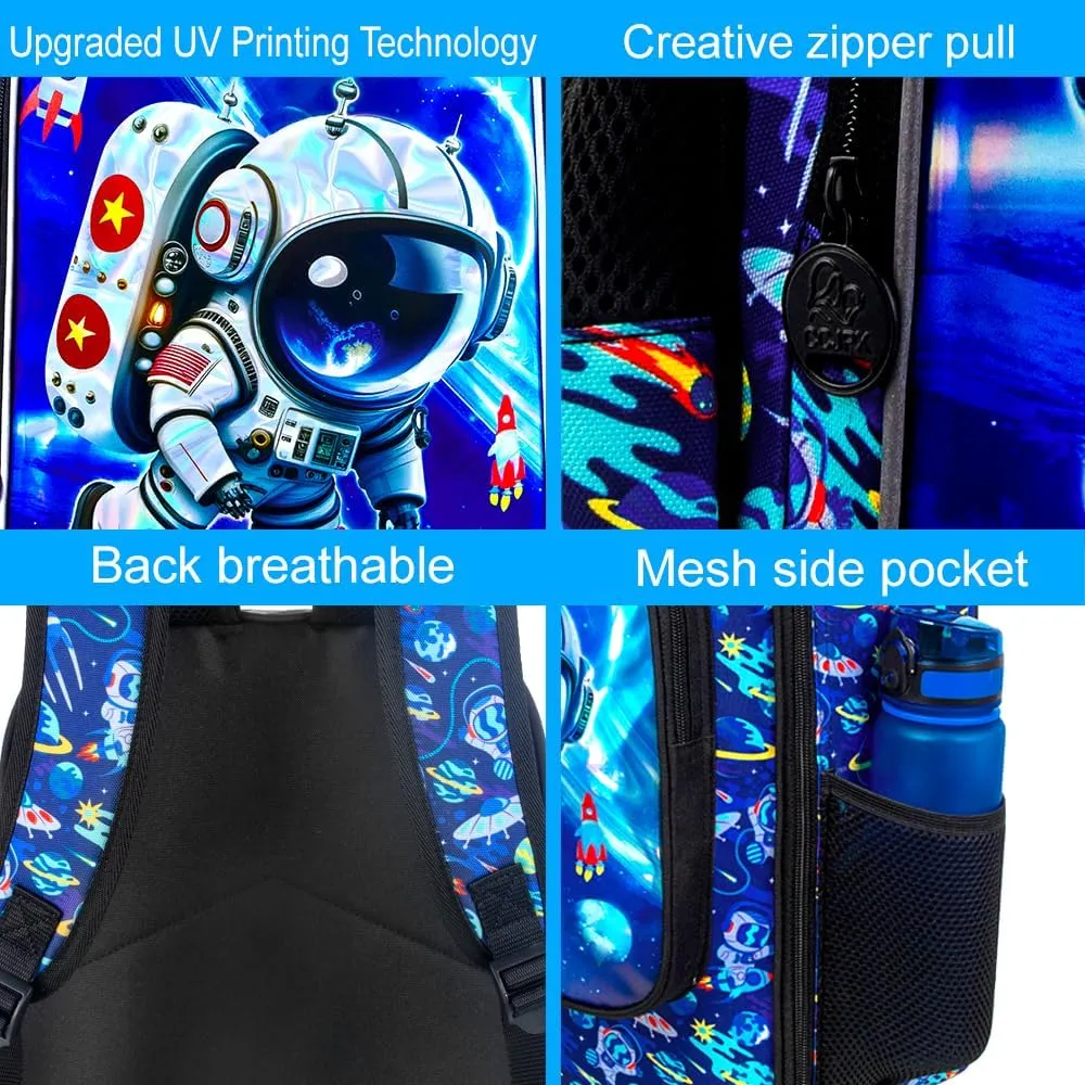 KLFVB 3PCS Dinosaur Backpack for Boys, 16" Kids Bookbag and Lunch Box, Preschool Backpacks for Elementary Students