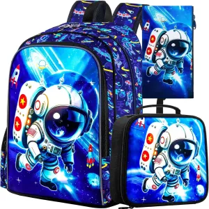 KLFVB 3PCS Dinosaur Backpack for Boys, 16" Kids Bookbag and Lunch Box, Preschool Backpacks for Elementary Students