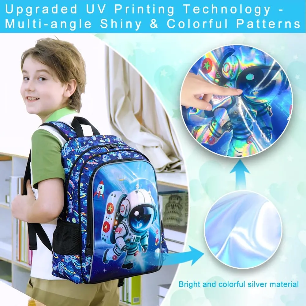 KLFVB 3PCS Dinosaur Backpack for Boys, 16" Kids Bookbag and Lunch Box, Preschool Backpacks for Elementary Students